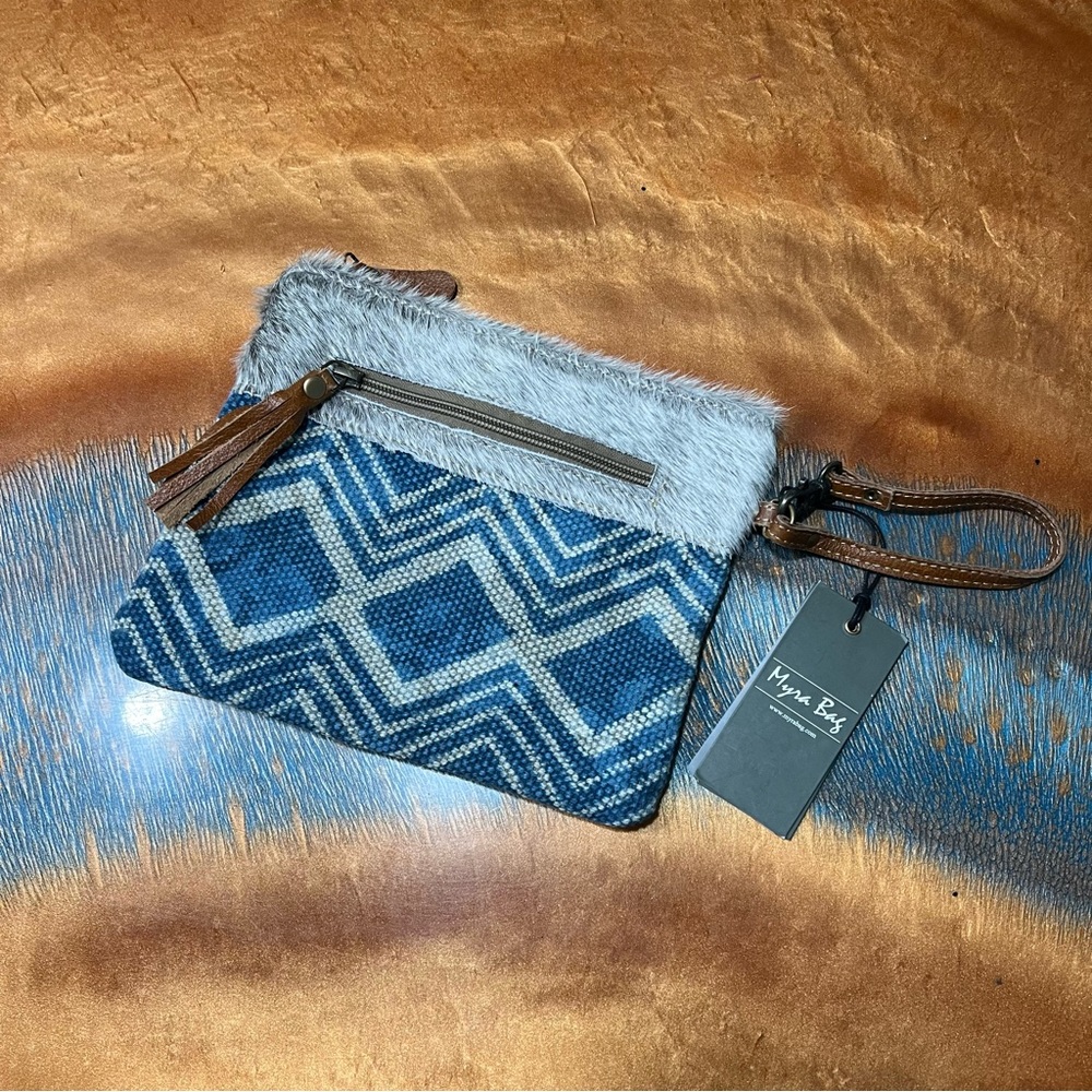 New Myra Bag Teal Pouch cotton leather made in India fringe wrist strap